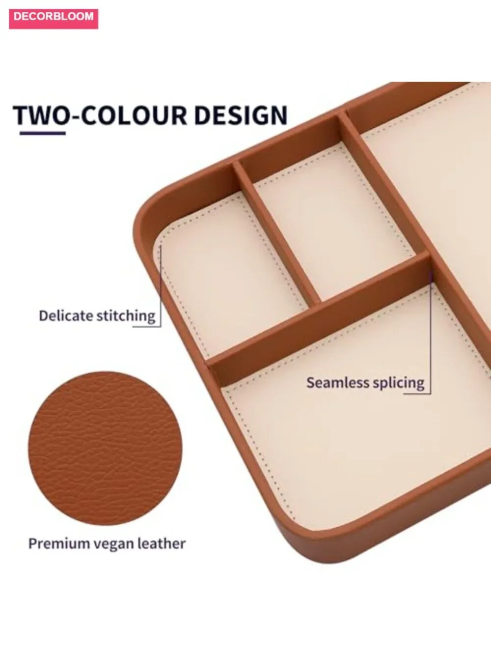 Vegan Leather Valet Tray - Nightstand Organizer for Keys, Wallet, Watch